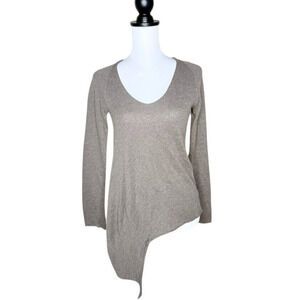 Lauren Vidal Paris Wool Sweater Asymmetrical Brown Sz Medium V Neck Womens
